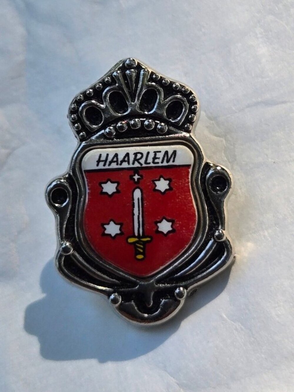 80's Haarlem Netherlands Lapel Pin Heraldic Coat of Arms Souvenir Pinback Button